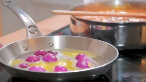Cuisson des oignons jusqu'à évaporation de l'eau