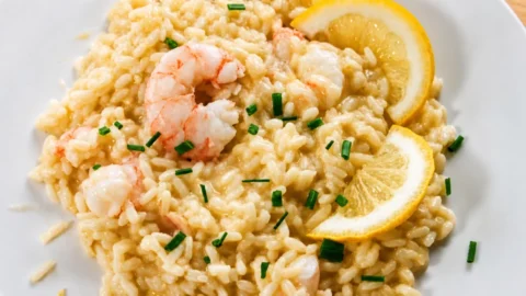 Risotto au citron de Menton et crevettes, un mariage entre Piémont et Côte d&rsquo;Azur !