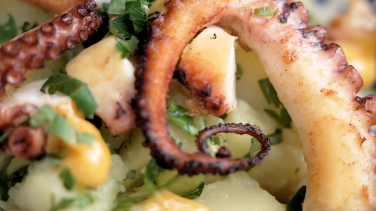 poulpe grillé en gros plan