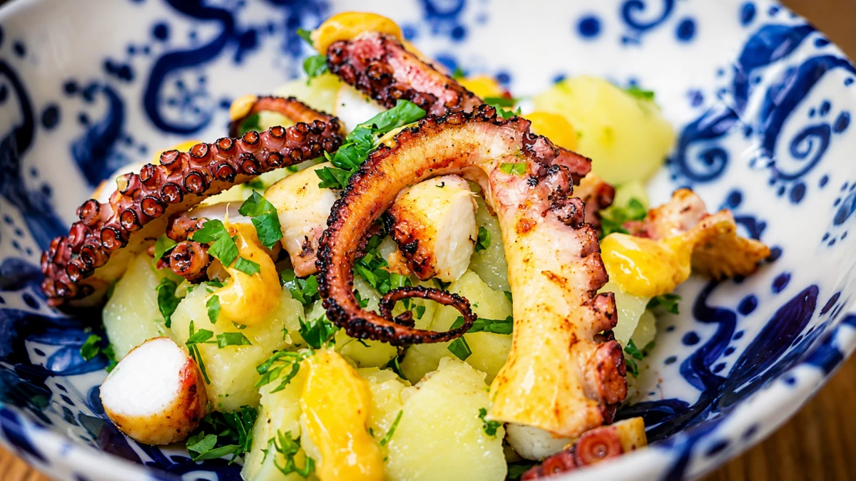 Un poulpe grillé super tendre d&rsquo;inspiration grecque et sa mayonnaise surprise